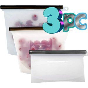 SILK HOME 3PC Food Grade BPA FREE Storage Bags THREE SIZES Reusable